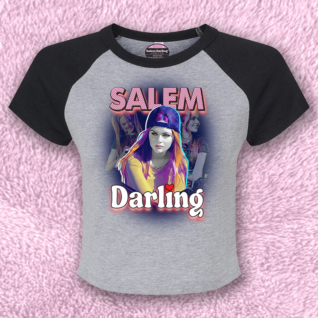 Salem Darling Collage Women’s Micro Rib Raglan Baby Tee