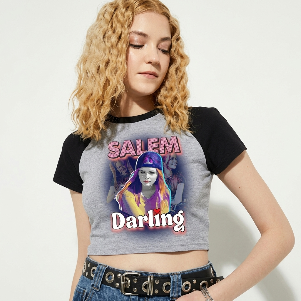 Salem Darling Collage Women’s Micro Rib Raglan Baby Tee